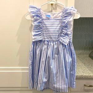 Bella Bliss Girls Size 8 Dress Blue and White Stripes with Flutter Sleeves
